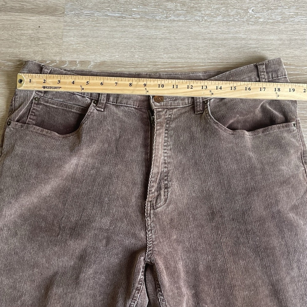 Ojai Women's Brown Corduroy Pants Size 38 Straight Leg Distressed Mini-Cords - Picture 2 of 9